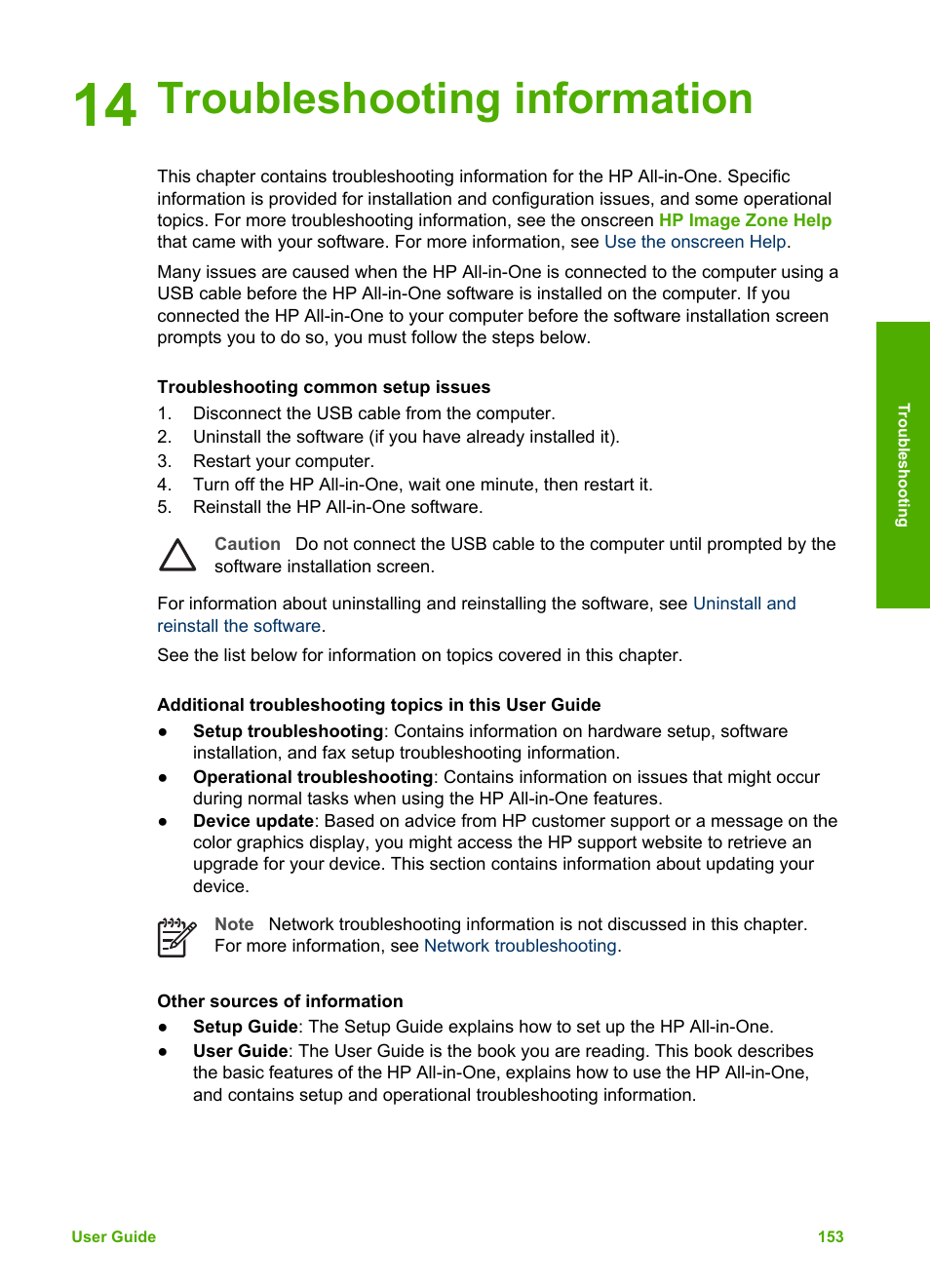 Troubleshooting information, 14 troubleshooting information | HP Photosmart 3310 All-in-One Printer User Manual | Page 156 / 212