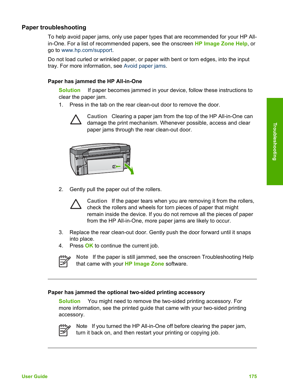 Paper troubleshooting | HP Photosmart 3310 All-in-One Printer User Manual | Page 178 / 212