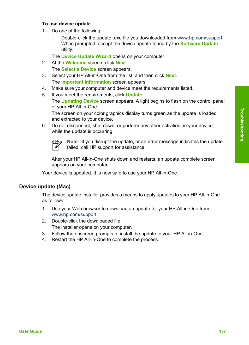 Device update (mac) | HP Photosmart 3310 All-in-One Printer User Manual | Page 180 / 212