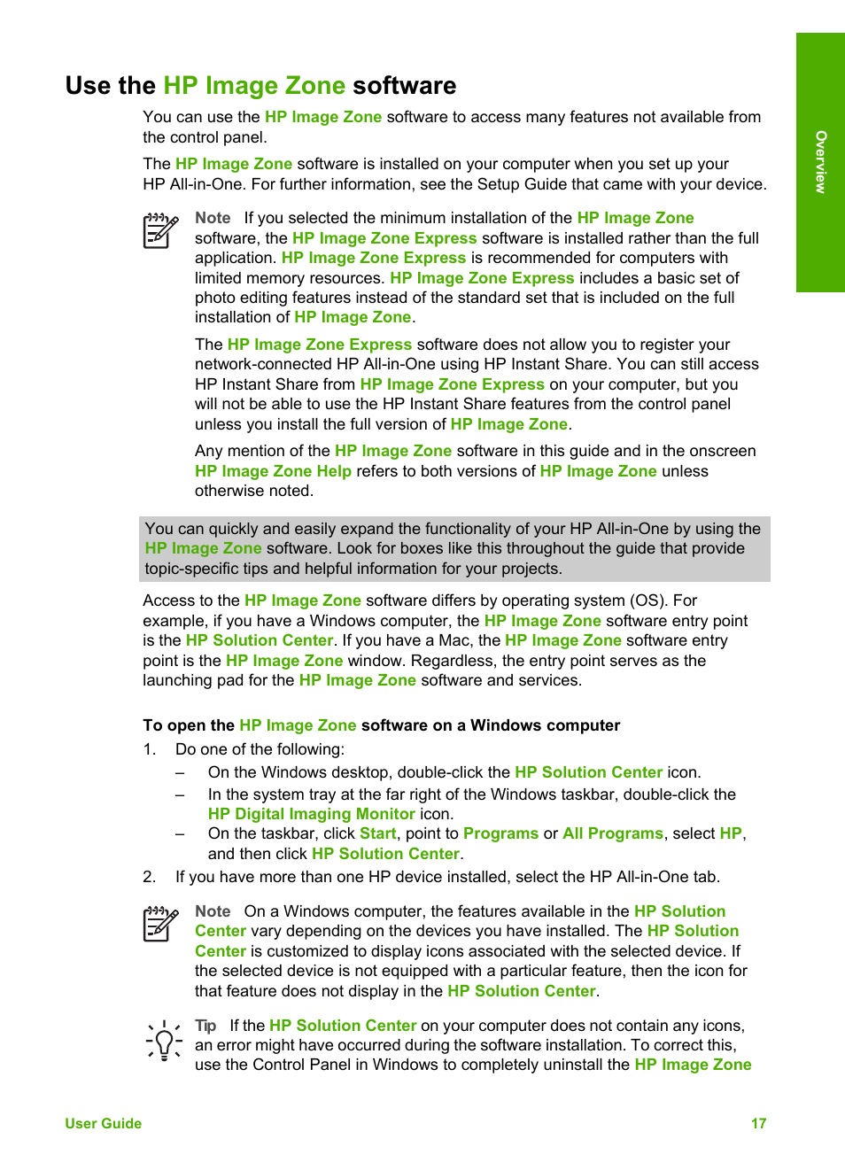 Use the hp image zone software, Use the, Hp image zone software | HP Photosmart 3310 All-in-One Printer User Manual | Page 20 / 212