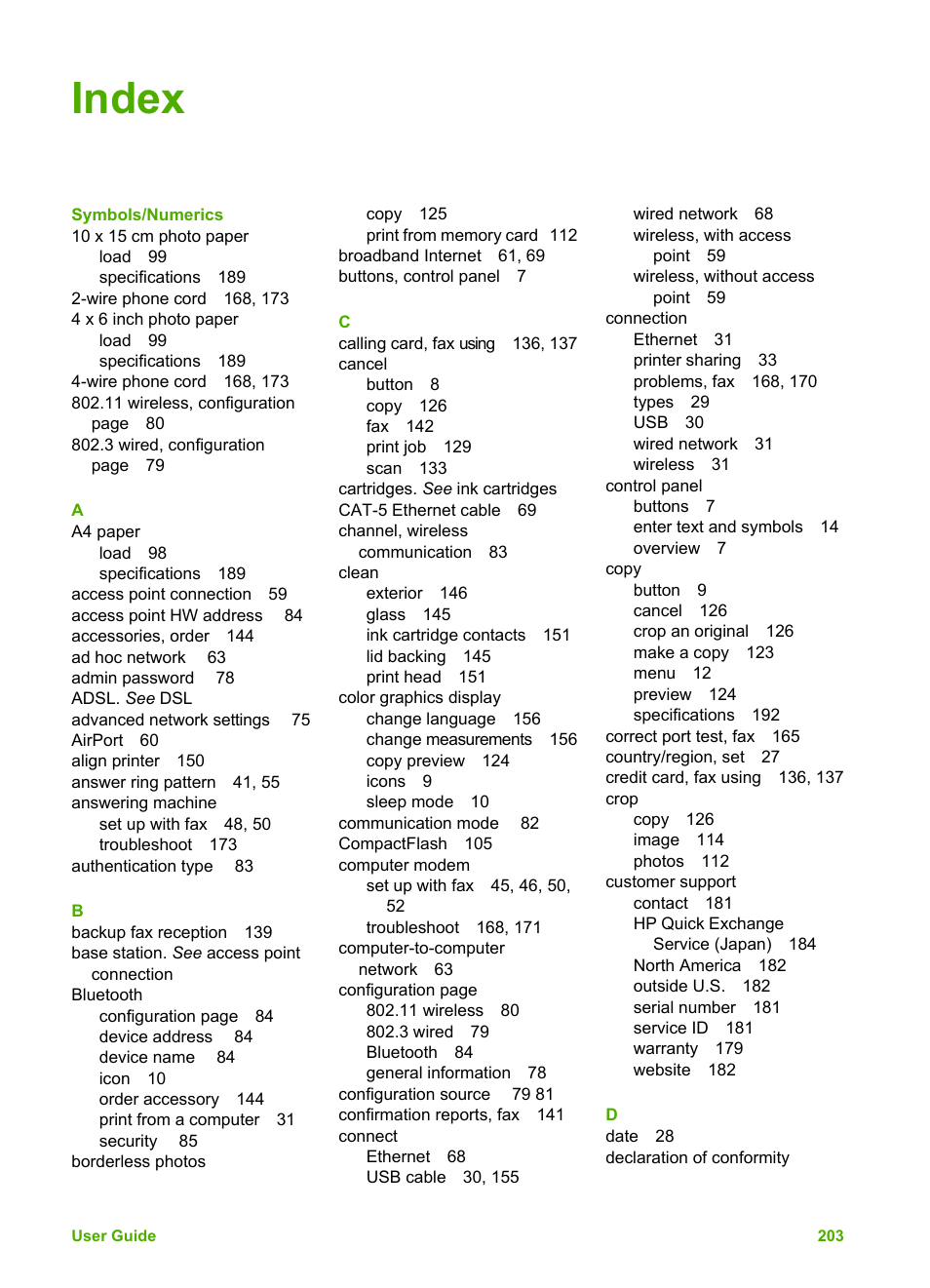 Index | HP Photosmart 3310 All-in-One Printer User Manual | Page 206 / 212