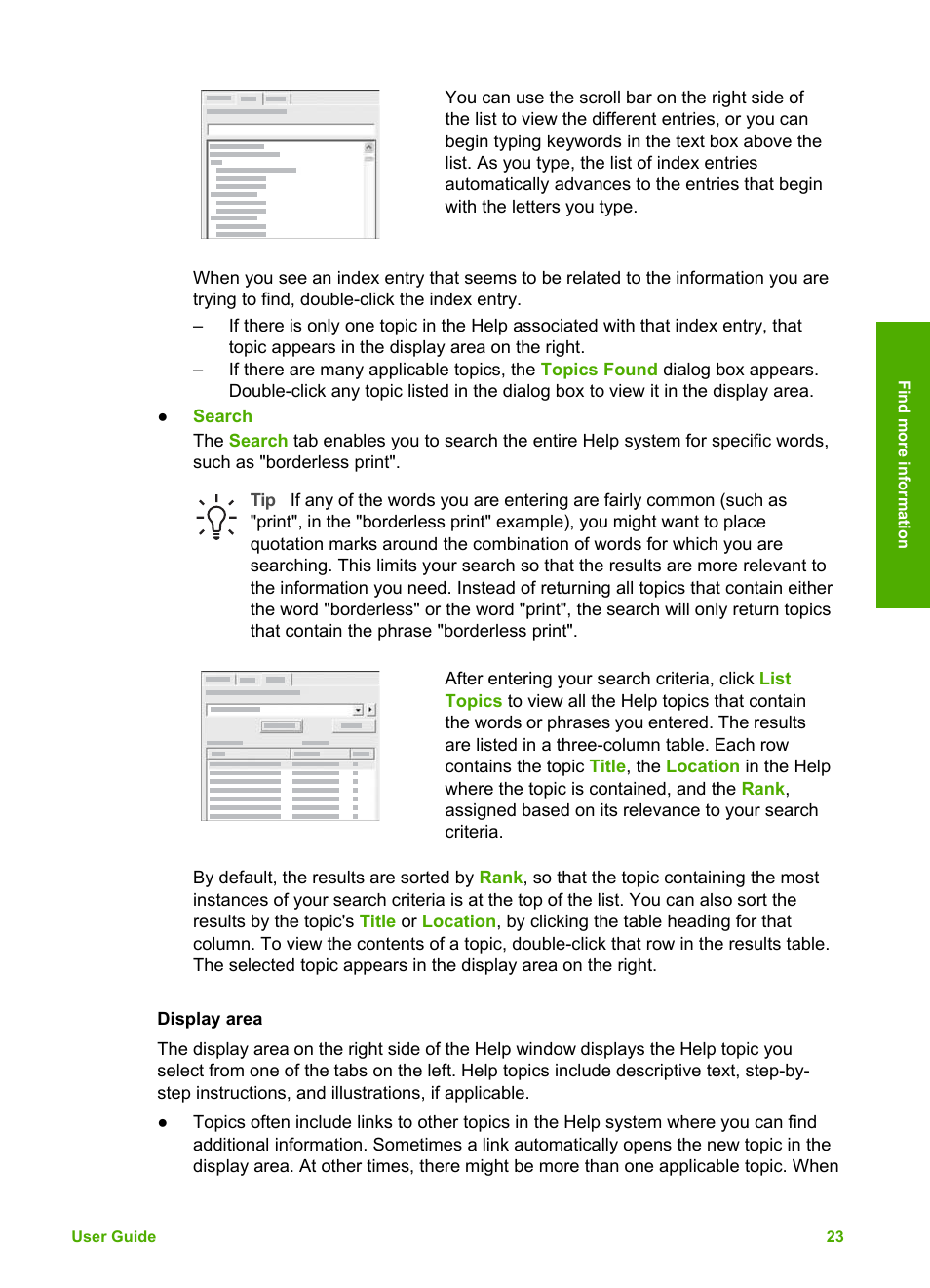 Display area | HP Photosmart 3310 All-in-One Printer User Manual | Page 26 / 212