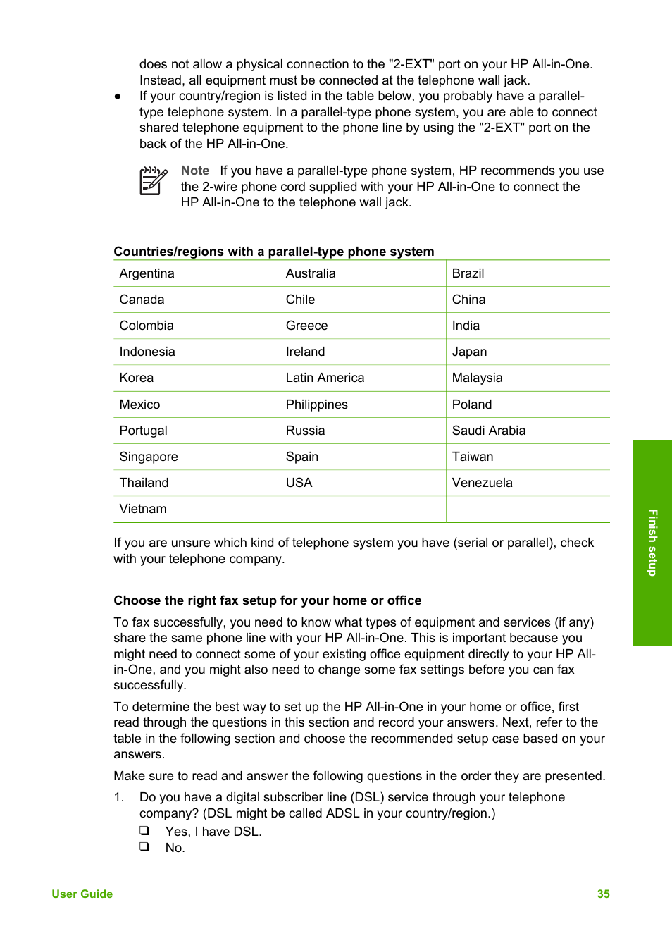 Choose the right fax setup for your home or office | HP Photosmart 3310 All-in-One Printer User Manual | Page 38 / 212