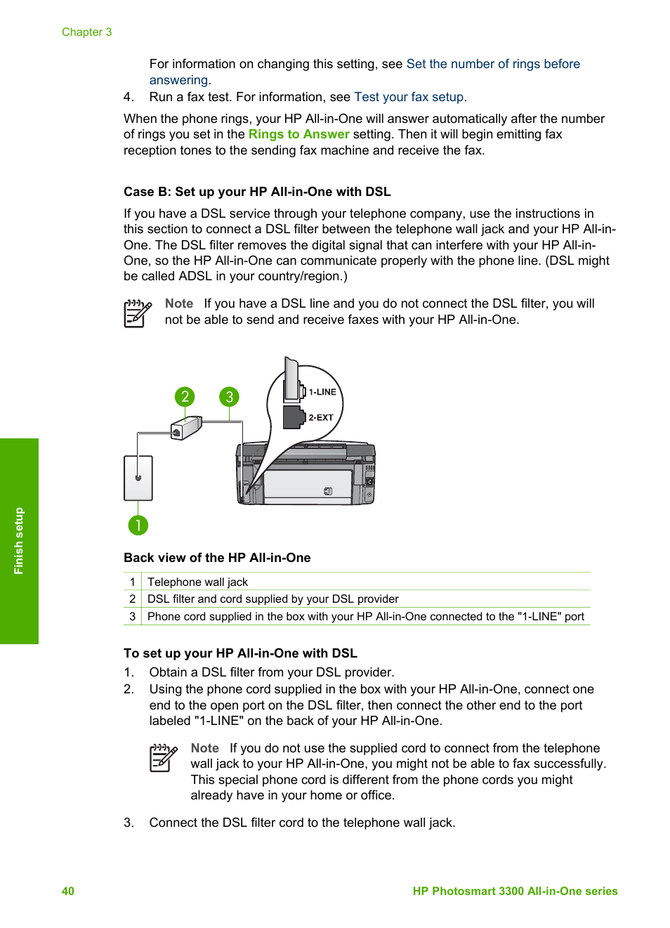 Case b: set up your hp all-in-one with dsl, Case b: set up your hp all-in-one with | HP Photosmart 3310 All-in-One Printer User Manual | Page 43 / 212