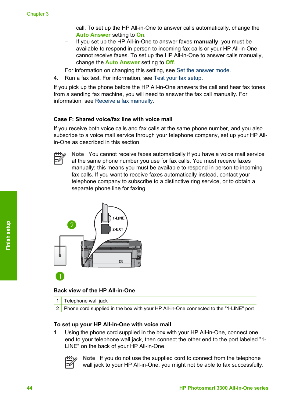 Case f: shared voice/fax line with voice mail | HP Photosmart 3310 All-in-One Printer User Manual | Page 47 / 212