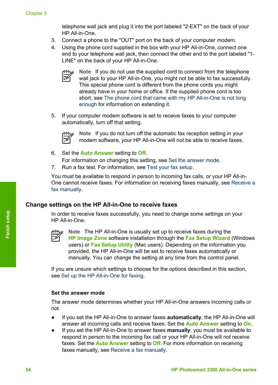 Set the answer mode | HP Photosmart 3310 All-in-One Printer User Manual | Page 57 / 212