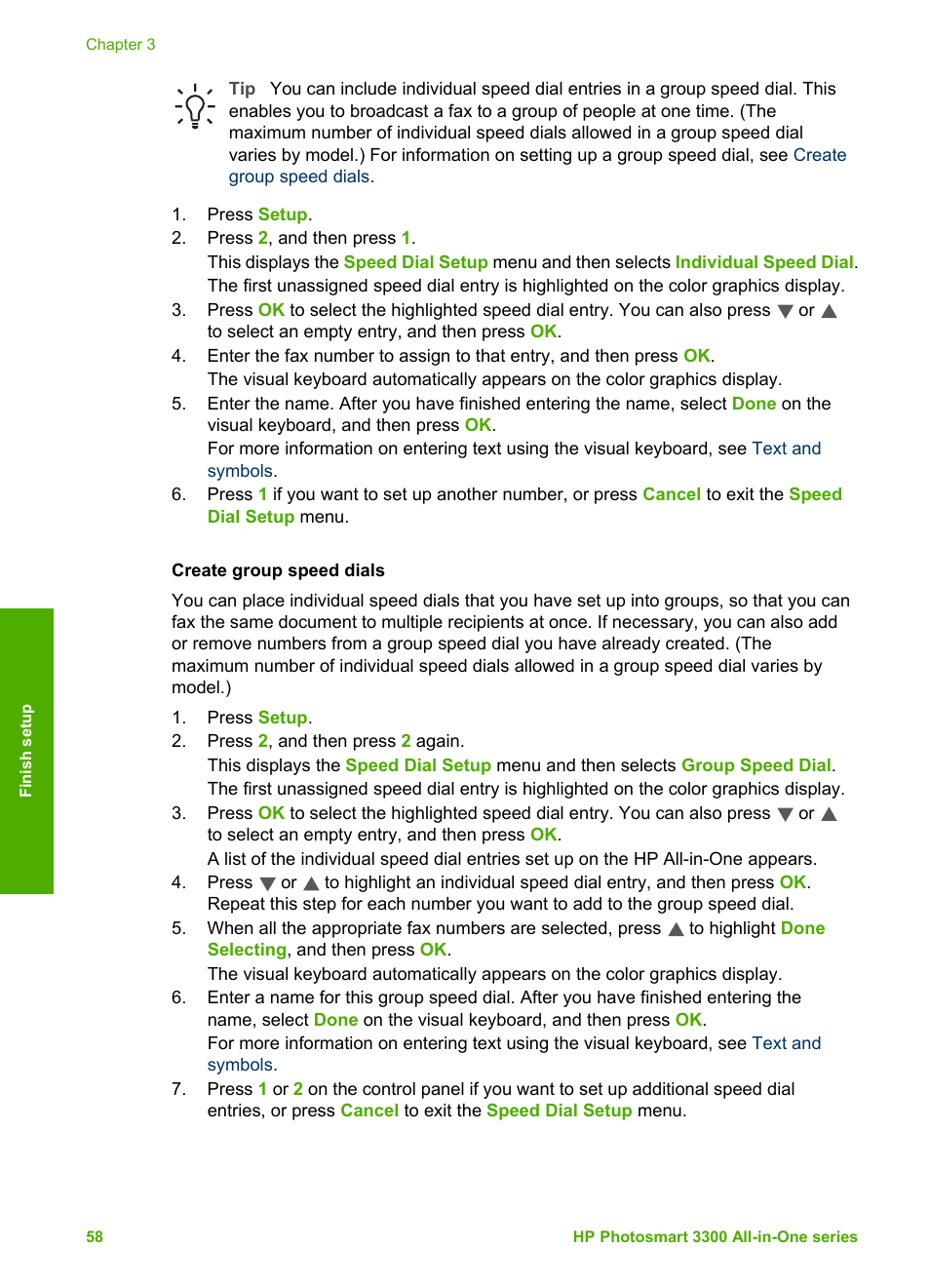 Create group speed dials | HP Photosmart 3310 All-in-One Printer User Manual | Page 61 / 212