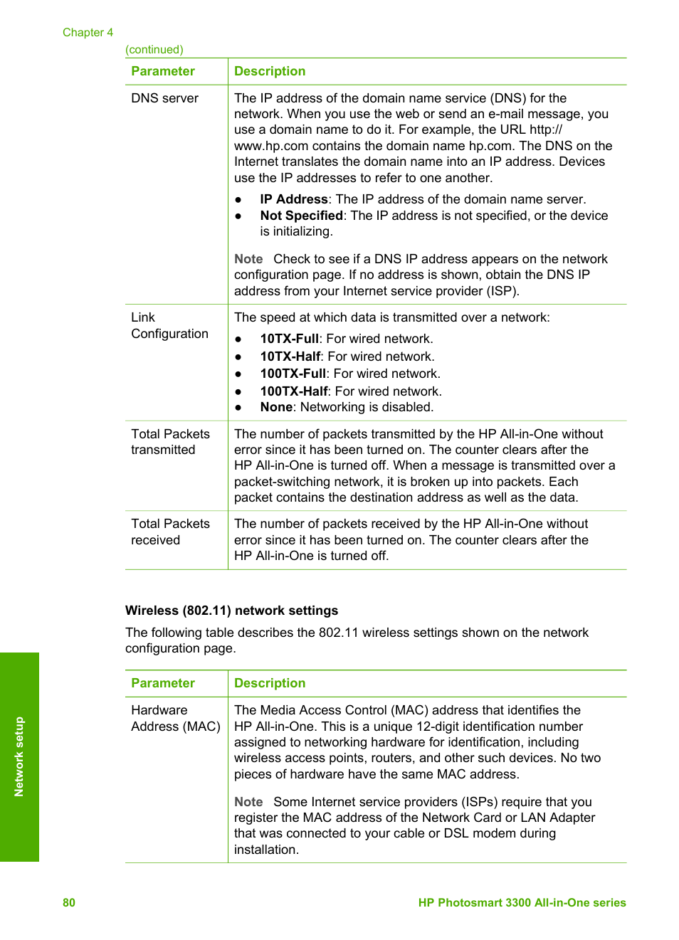 Wireless (802.11) network settings | HP Photosmart 3310 All-in-One Printer User Manual | Page 83 / 212