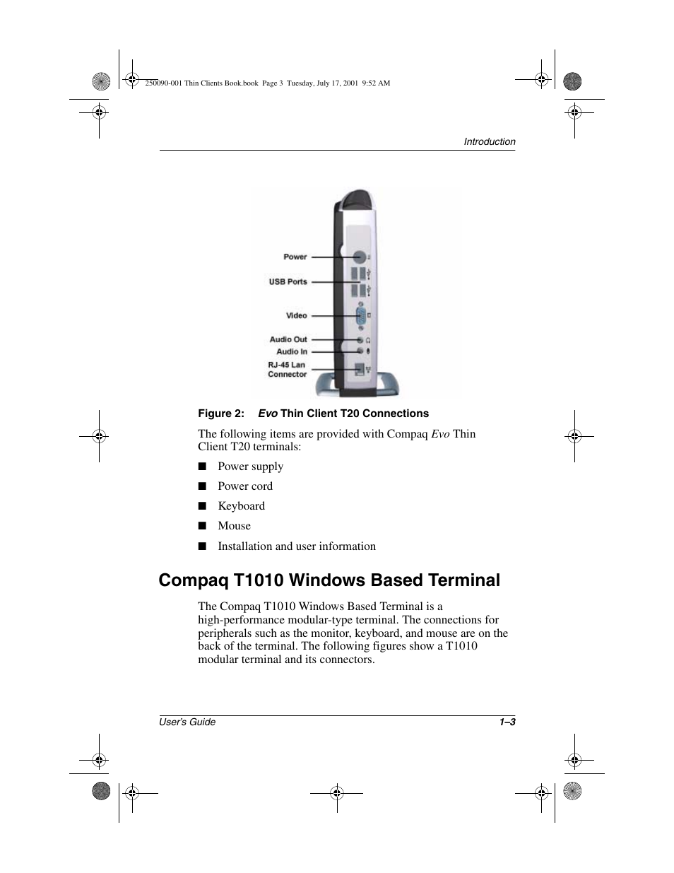 Compaq t1010 windows based terminal, Compaq t1010 windows based terminal –3 | HP Compaq t1000 Terminal Thin Client PC series User Manual | Page 25 / 58