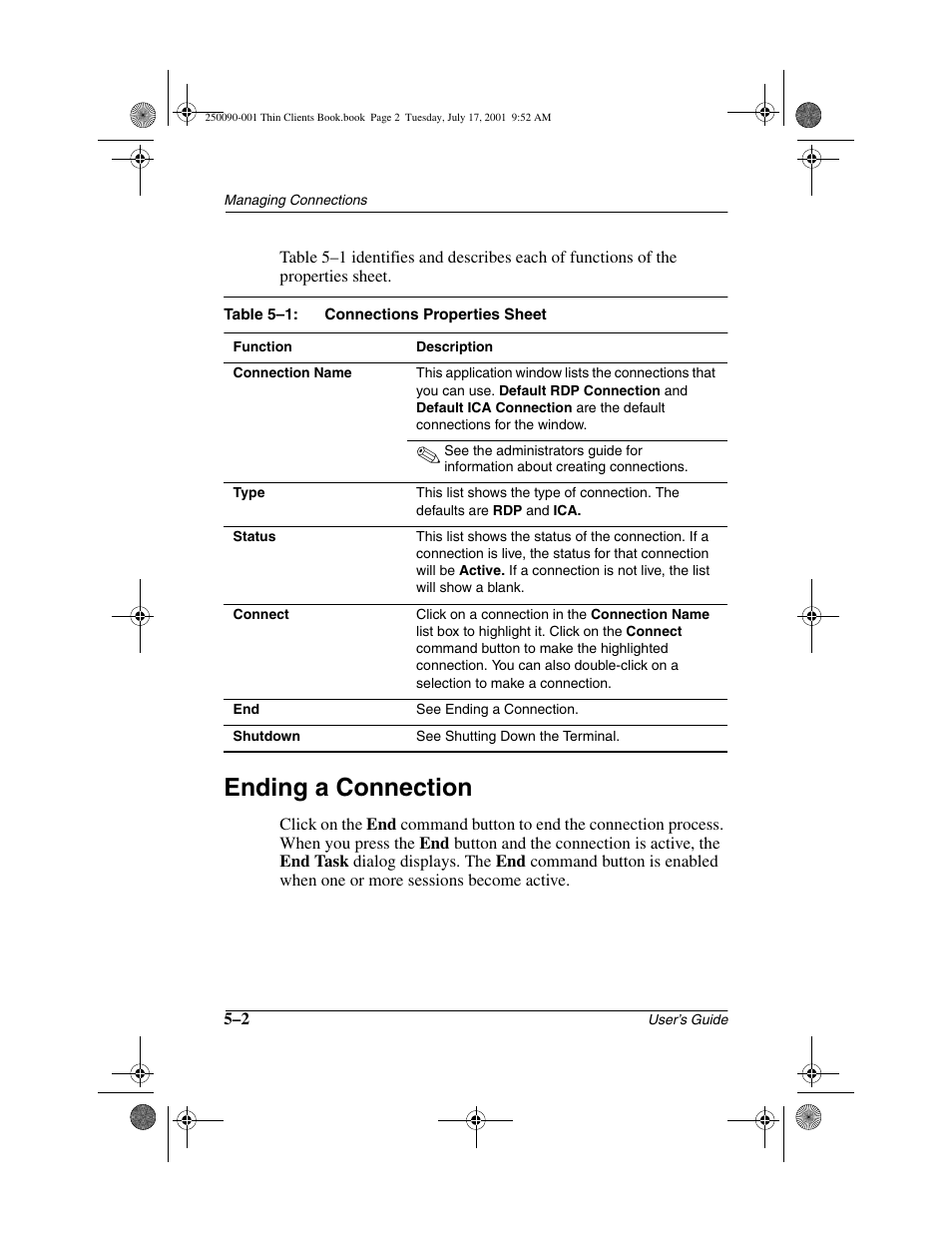 Ending a connection, Ending a connection –2 | HP Compaq t1000 Terminal Thin Client PC series User Manual | Page 46 / 58