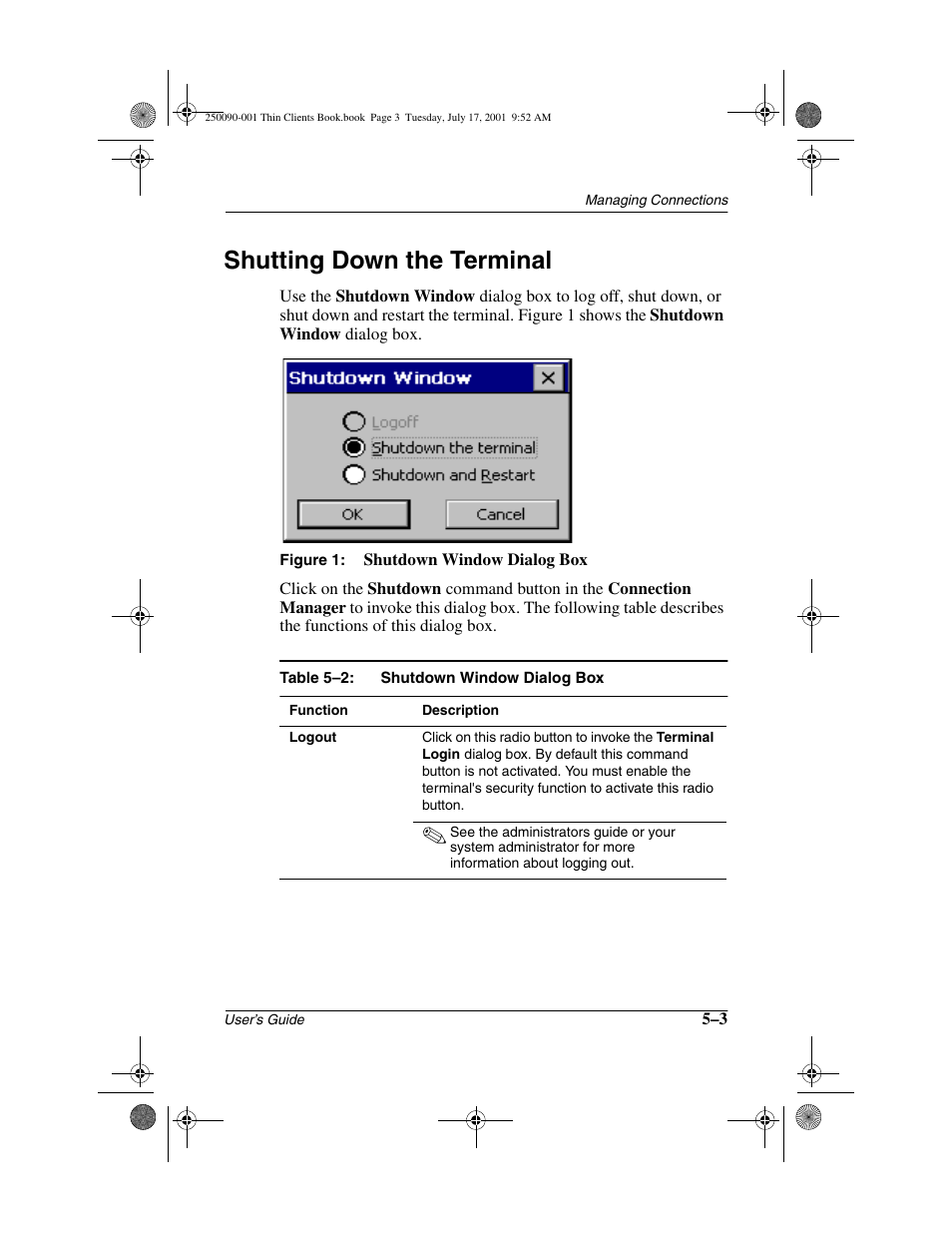 Shutting down the terminal, Shutting down the terminal –3 | HP Compaq t1000 Terminal Thin Client PC series User Manual | Page 47 / 58