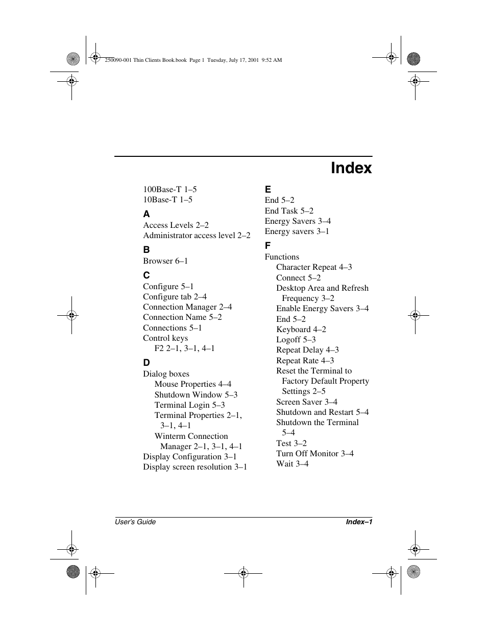 Index | HP Compaq t1000 Terminal Thin Client PC series User Manual | Page 57 / 58