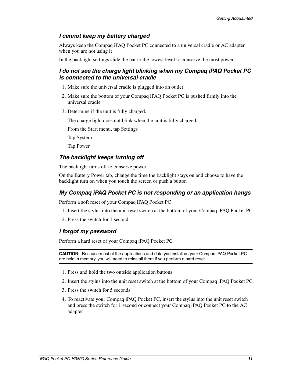 HP iPAQ h3800 Pocket PC series User Manual | Page 11 / 116