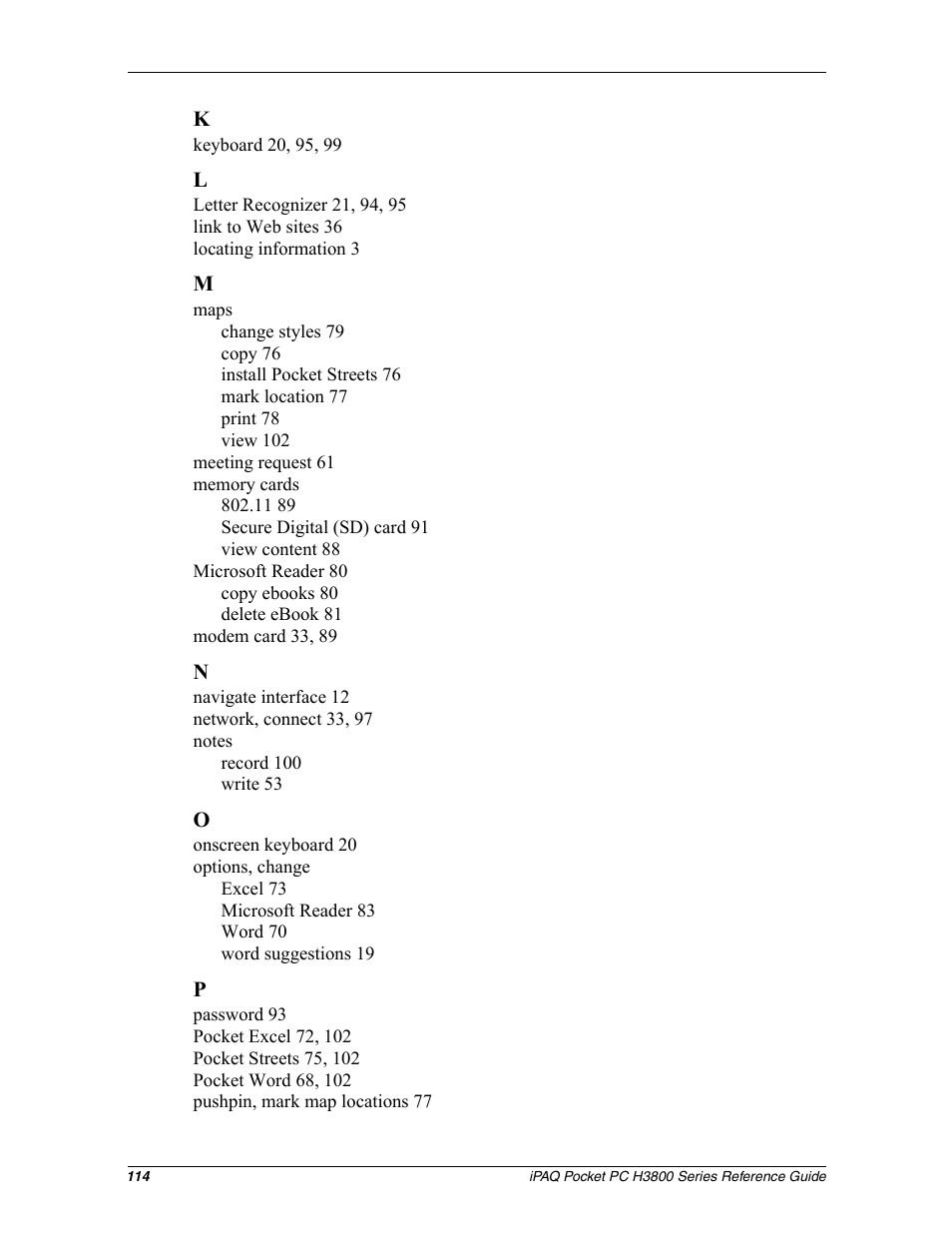 HP iPAQ h3800 Pocket PC series User Manual | Page 114 / 116
