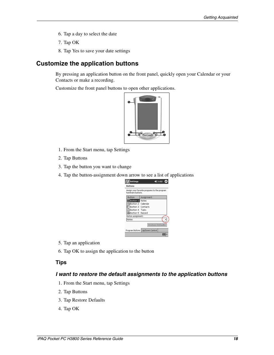 Customize the application buttons | HP iPAQ h3800 Pocket PC series User Manual | Page 18 / 116