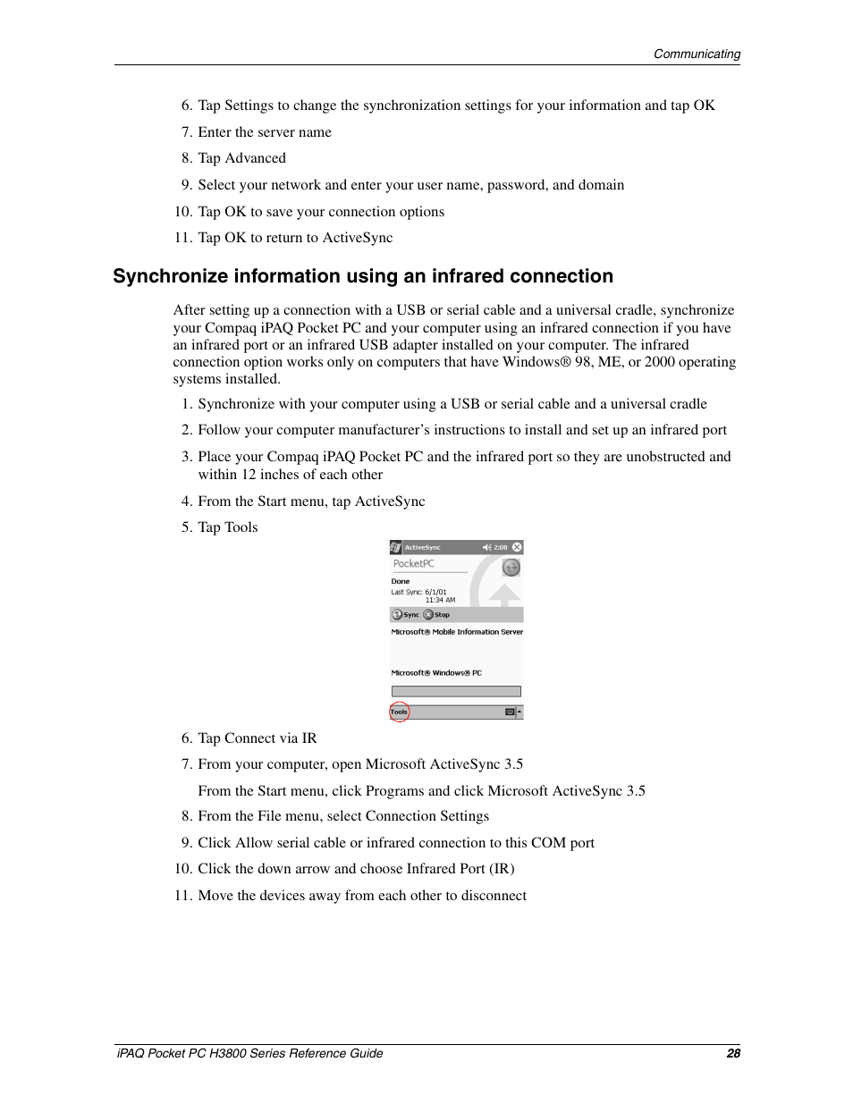 HP iPAQ h3800 Pocket PC series User Manual | Page 28 / 116