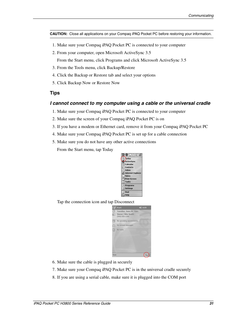 HP iPAQ h3800 Pocket PC series User Manual | Page 31 / 116