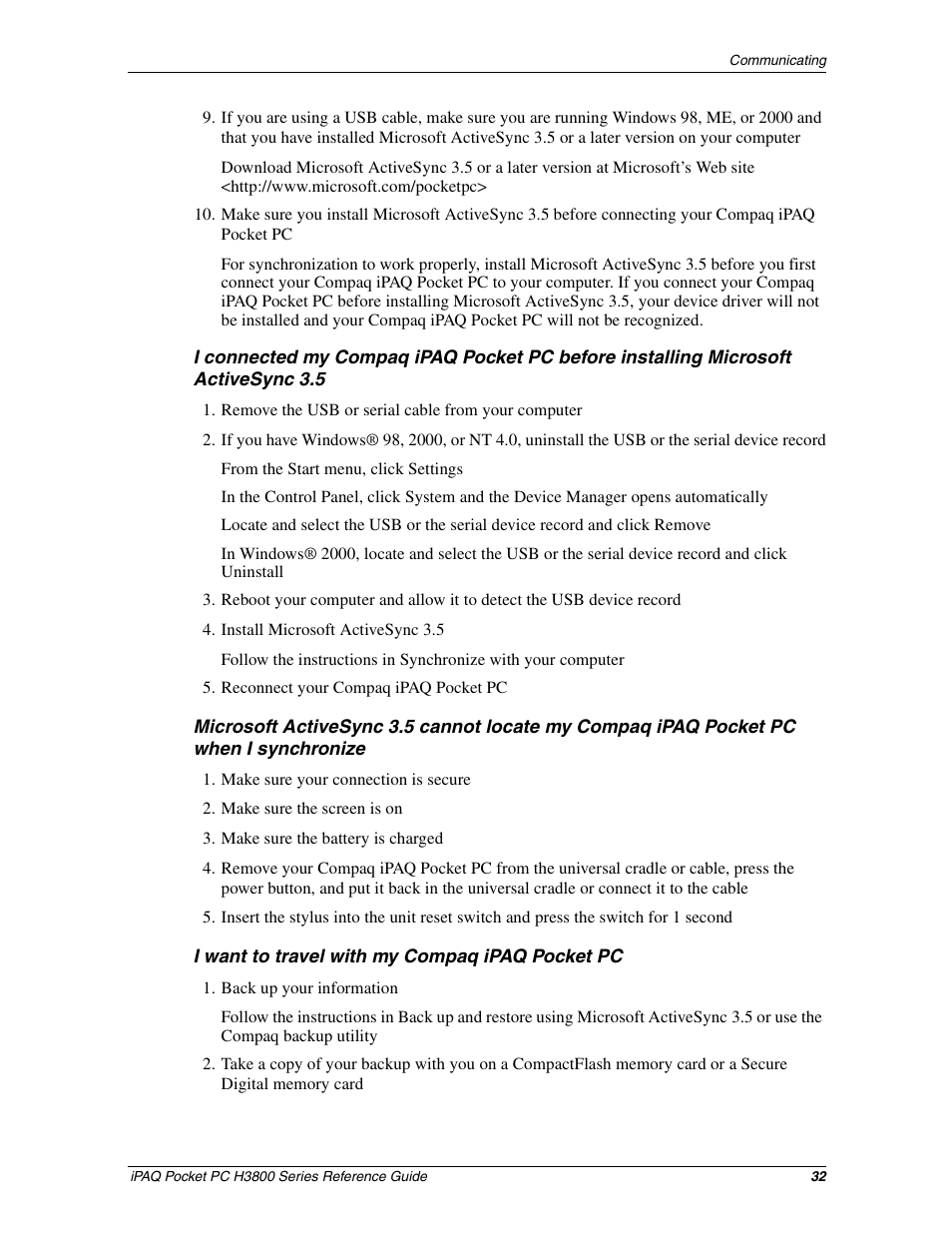 HP iPAQ h3800 Pocket PC series User Manual | Page 32 / 116