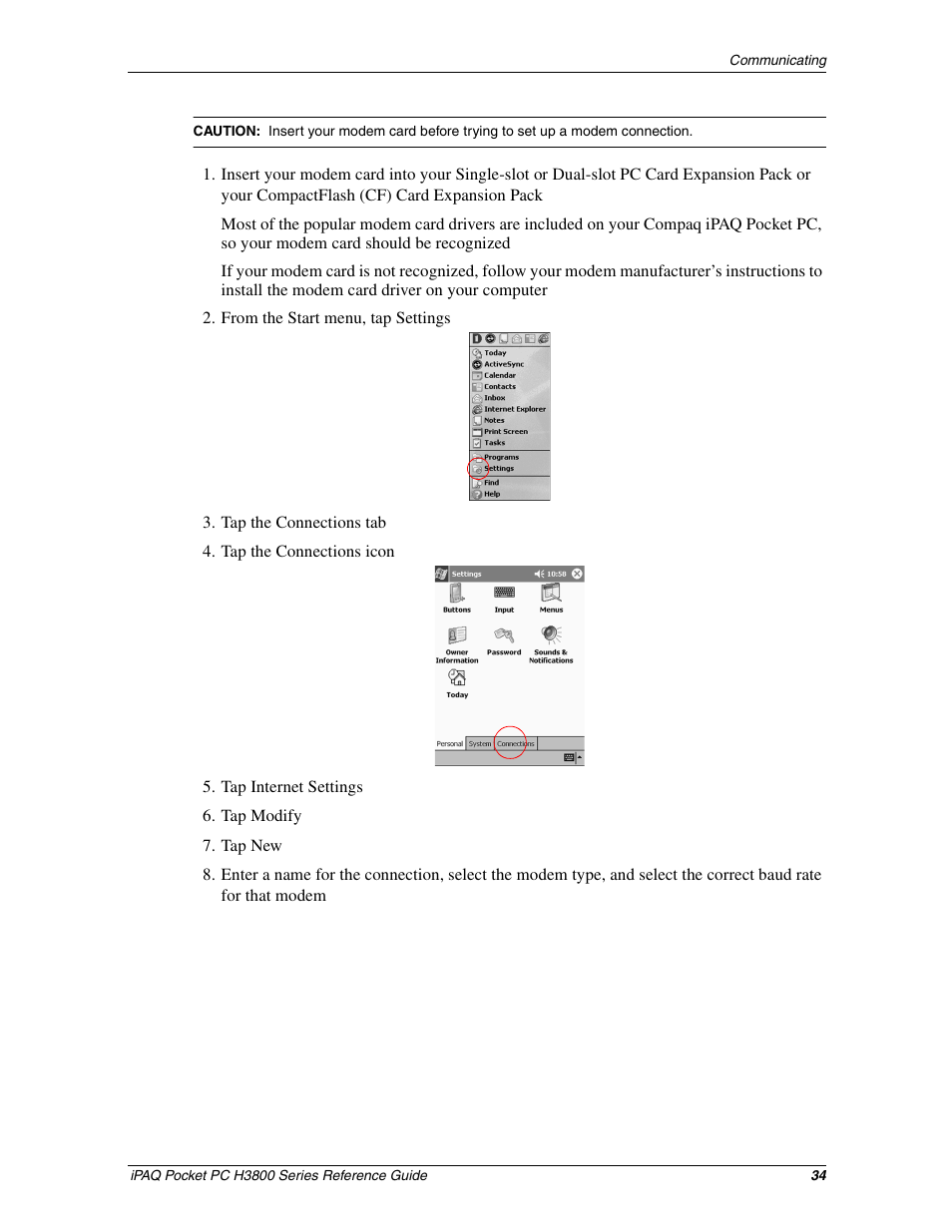 HP iPAQ h3800 Pocket PC series User Manual | Page 34 / 116