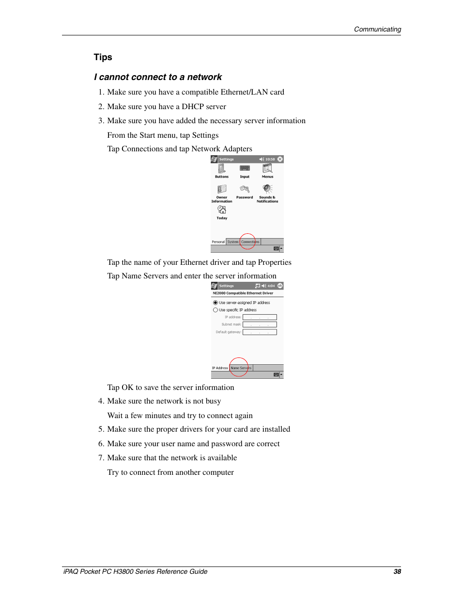 HP iPAQ h3800 Pocket PC series User Manual | Page 38 / 116