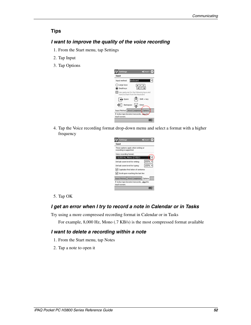 HP iPAQ h3800 Pocket PC series User Manual | Page 52 / 116