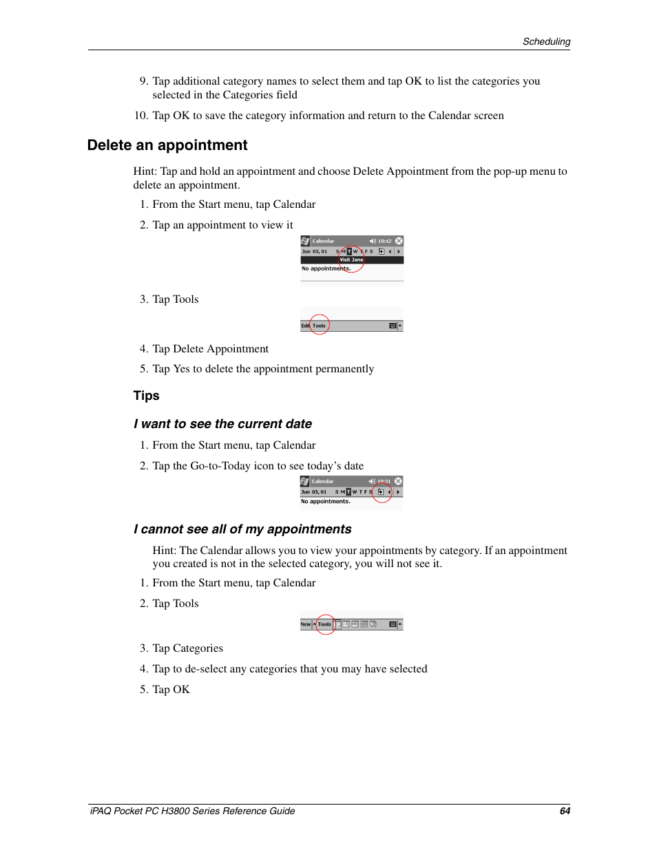 Delete an appointment | HP iPAQ h3800 Pocket PC series User Manual | Page 64 / 116