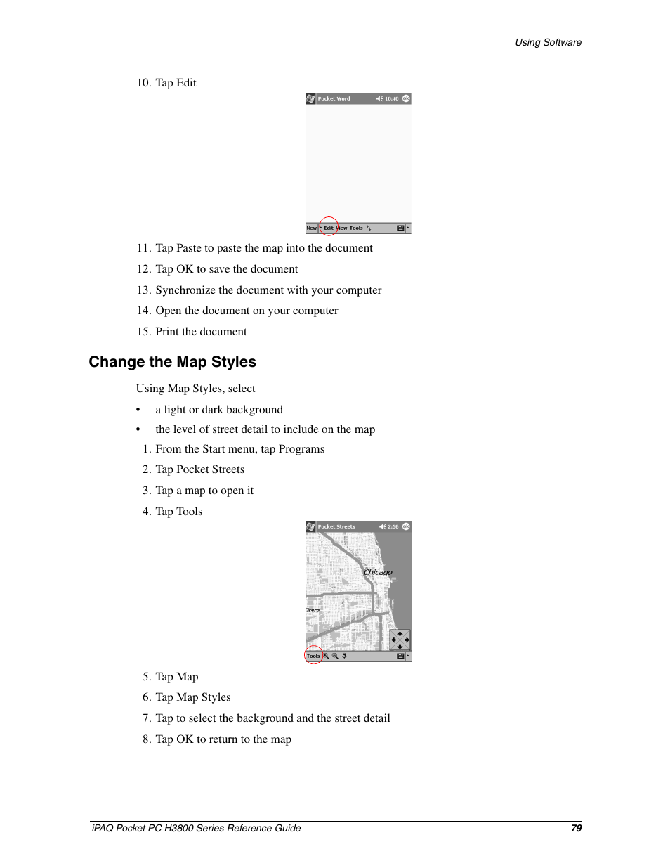 Change the map styles | HP iPAQ h3800 Pocket PC series User Manual | Page 79 / 116