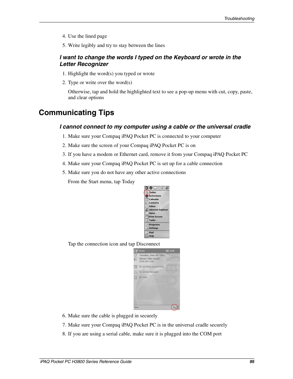 Communicating tips | HP iPAQ h3800 Pocket PC series User Manual | Page 95 / 116