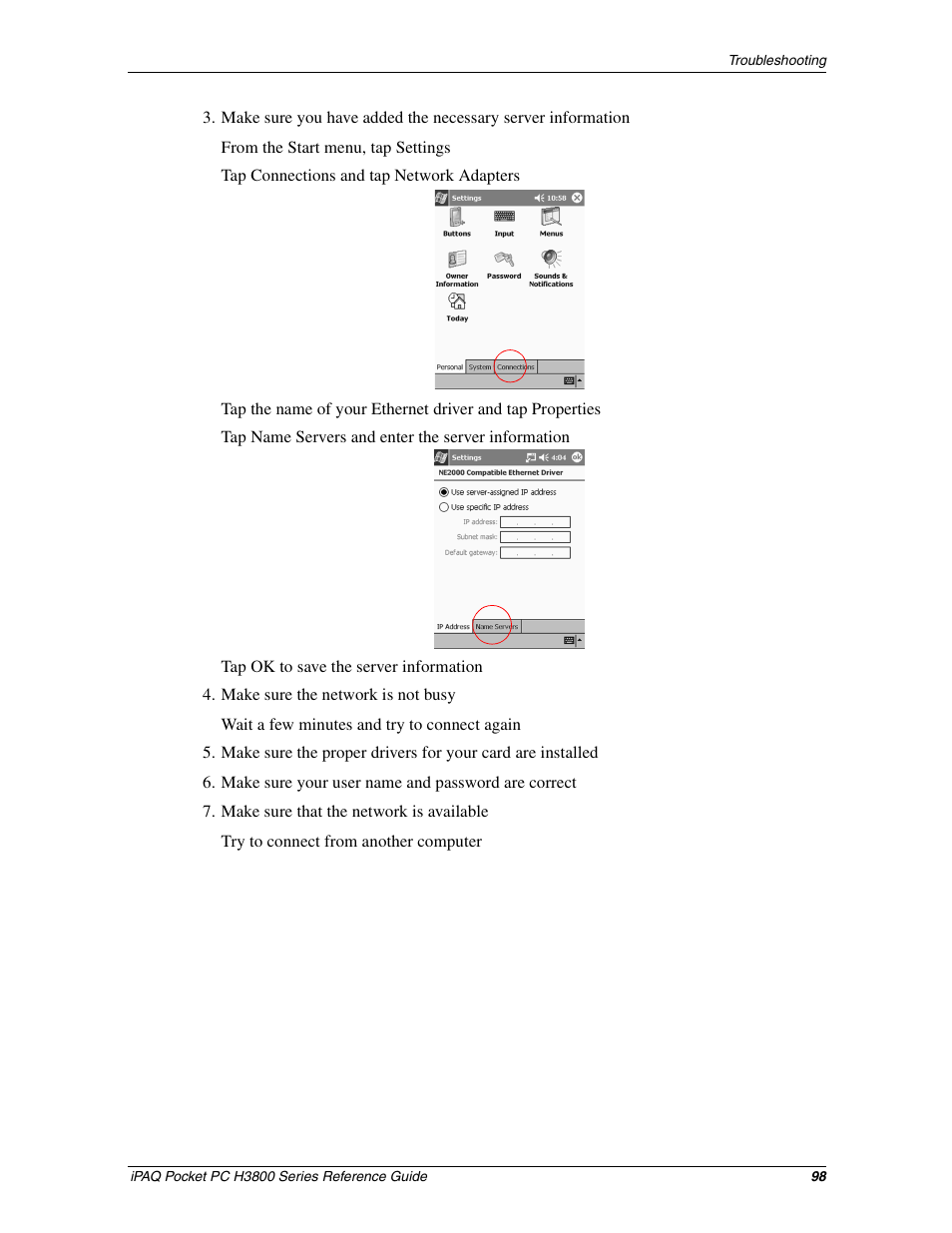 HP iPAQ h3800 Pocket PC series User Manual | Page 98 / 116