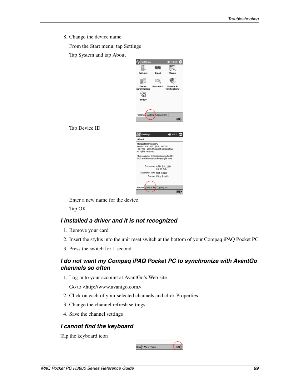 HP iPAQ h3800 Pocket PC series User Manual | Page 99 / 116