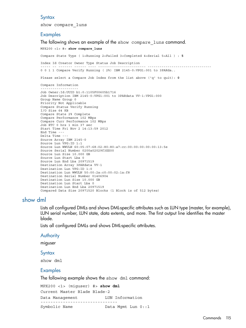 Show dml | HP MPX200 Multifunction Router User Manual | Page 115 / 180
