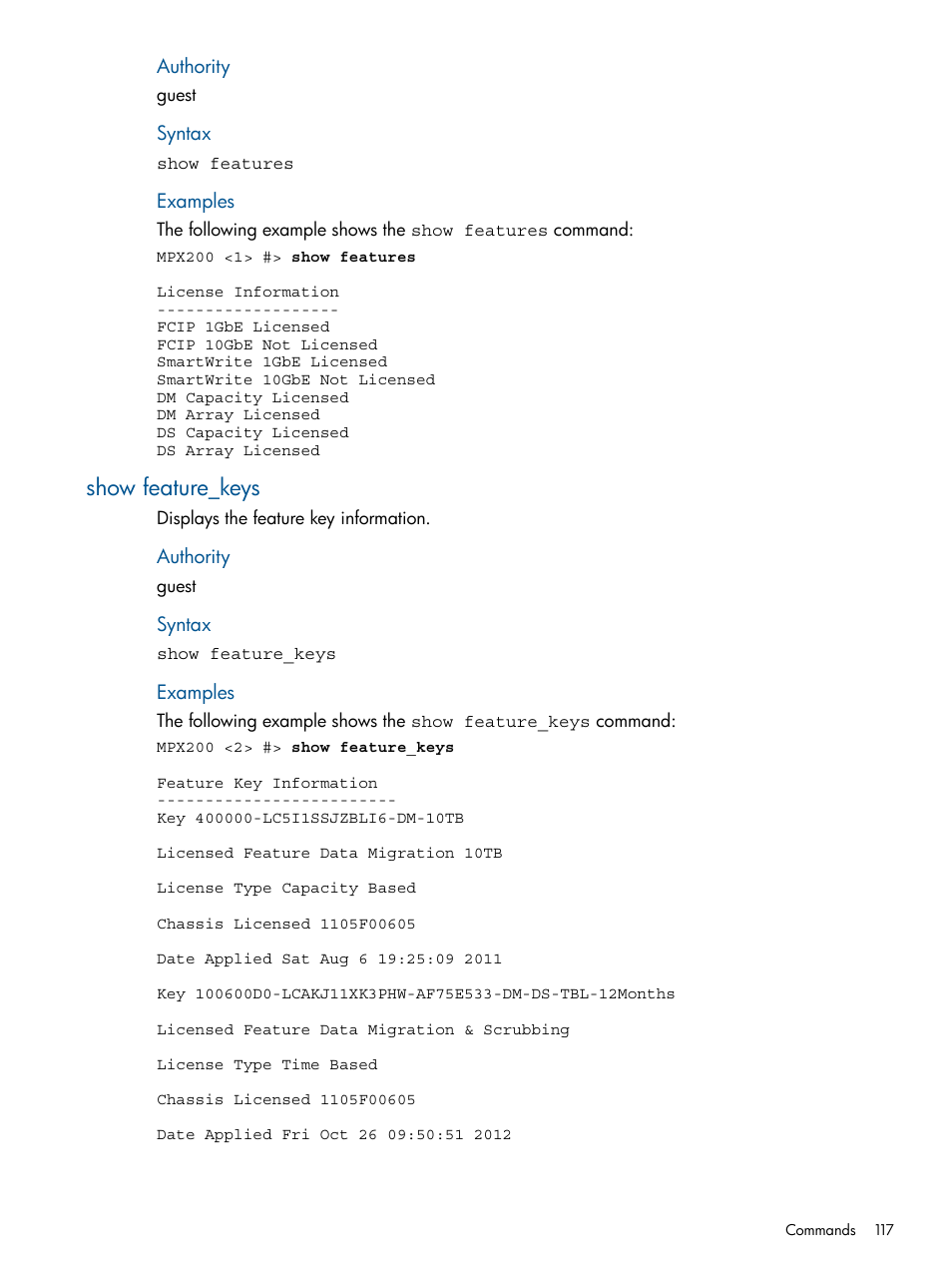 Show feature_keys | HP MPX200 Multifunction Router User Manual | Page 117 / 180