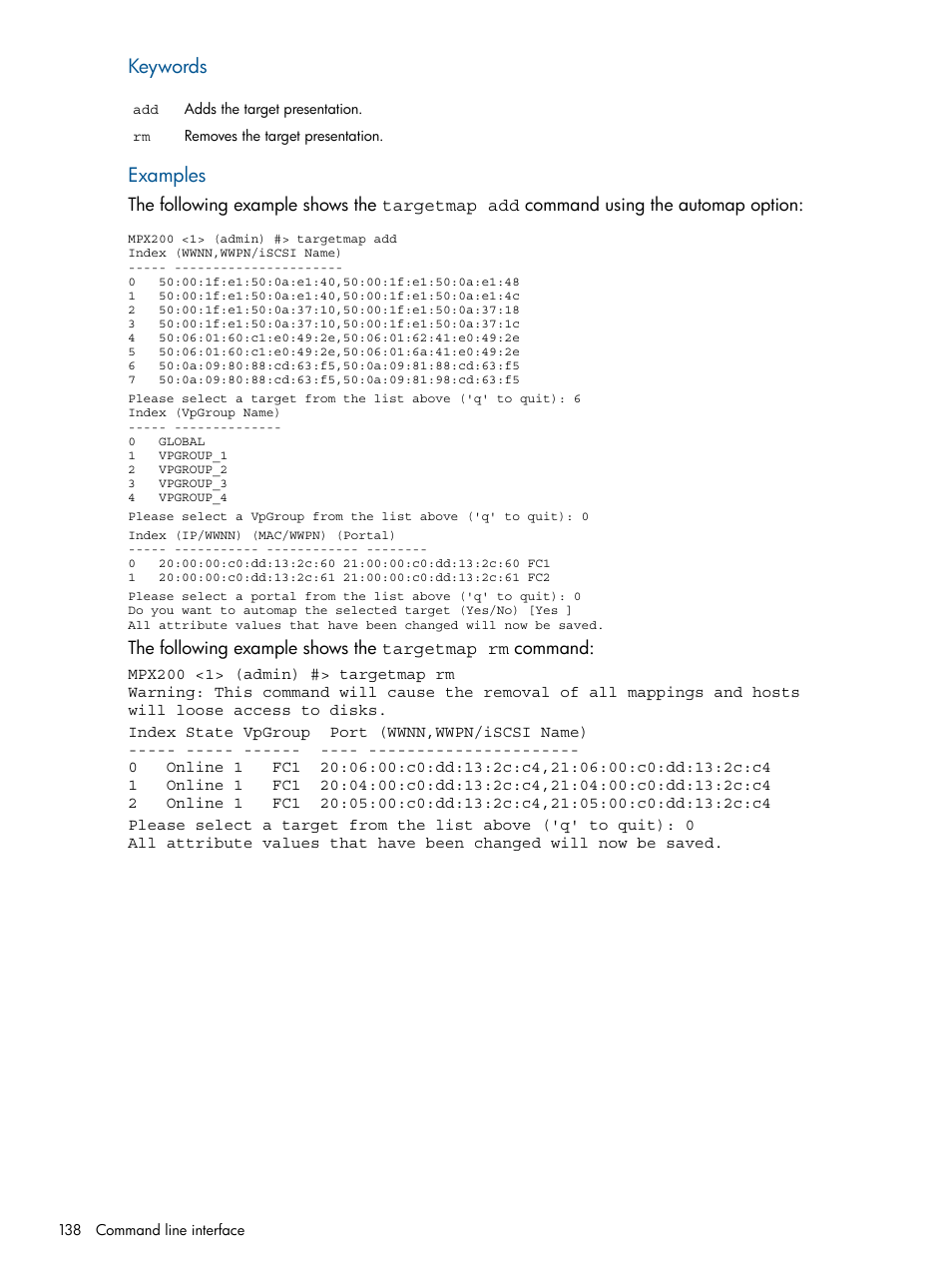 Keywords, Examples | HP MPX200 Multifunction Router User Manual | Page 138 / 180