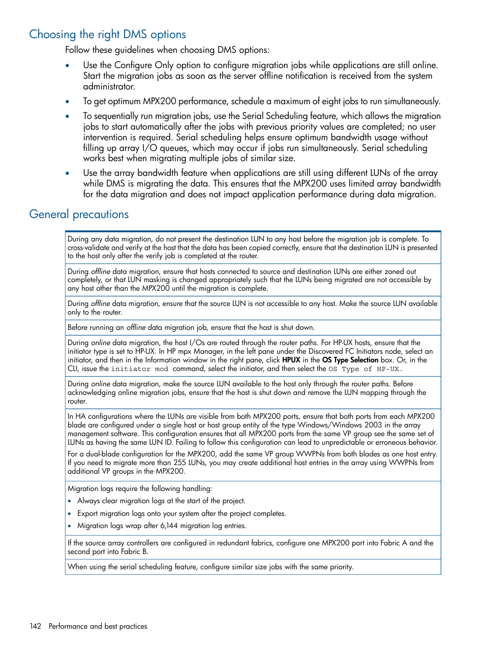 Choosing the right dms options, General precautions, Choosing the right dms options general precautions | HP MPX200 Multifunction Router User Manual | Page 142 / 180