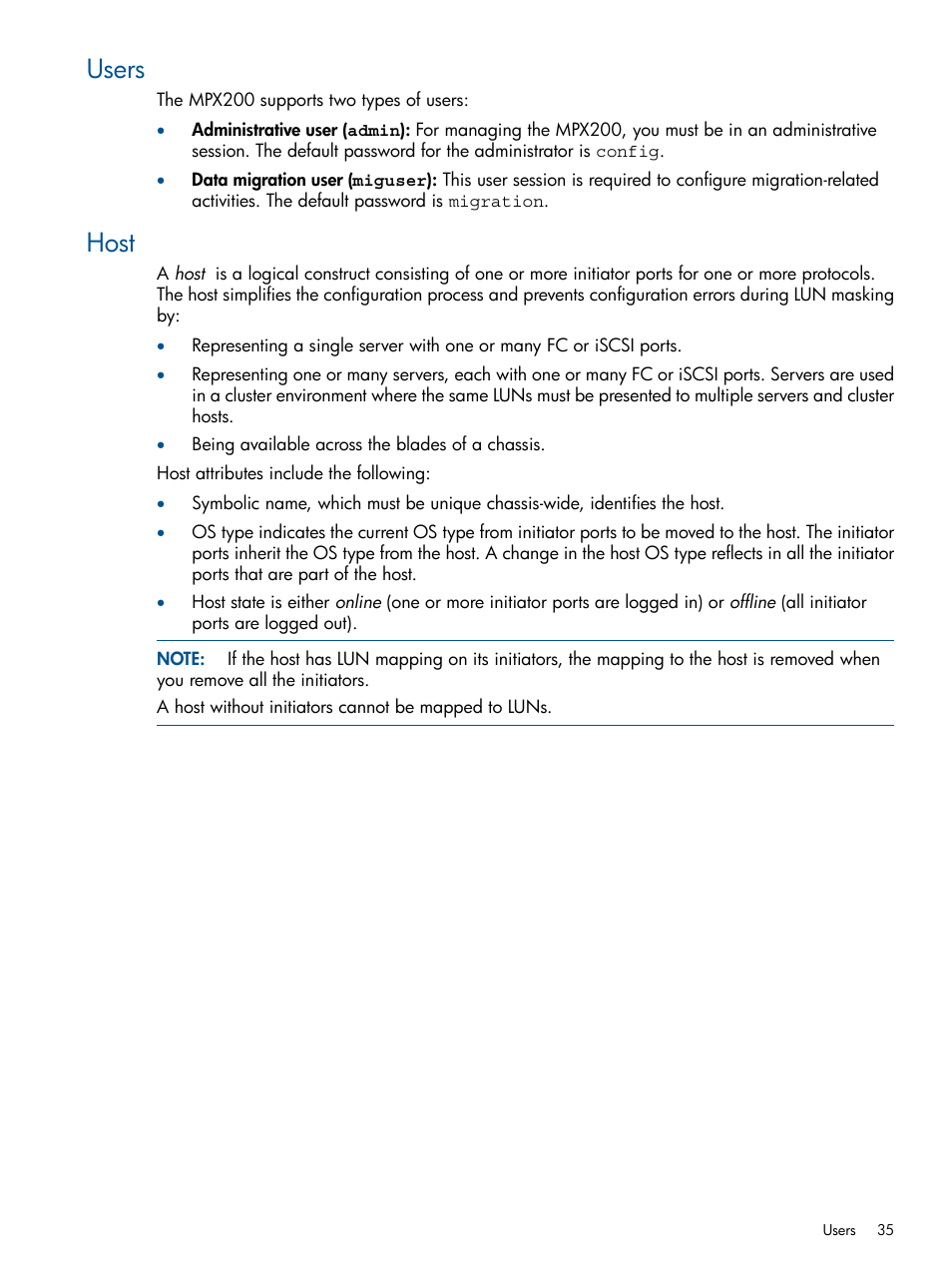 Users, Host, Users host | HP MPX200 Multifunction Router User Manual | Page 35 / 180