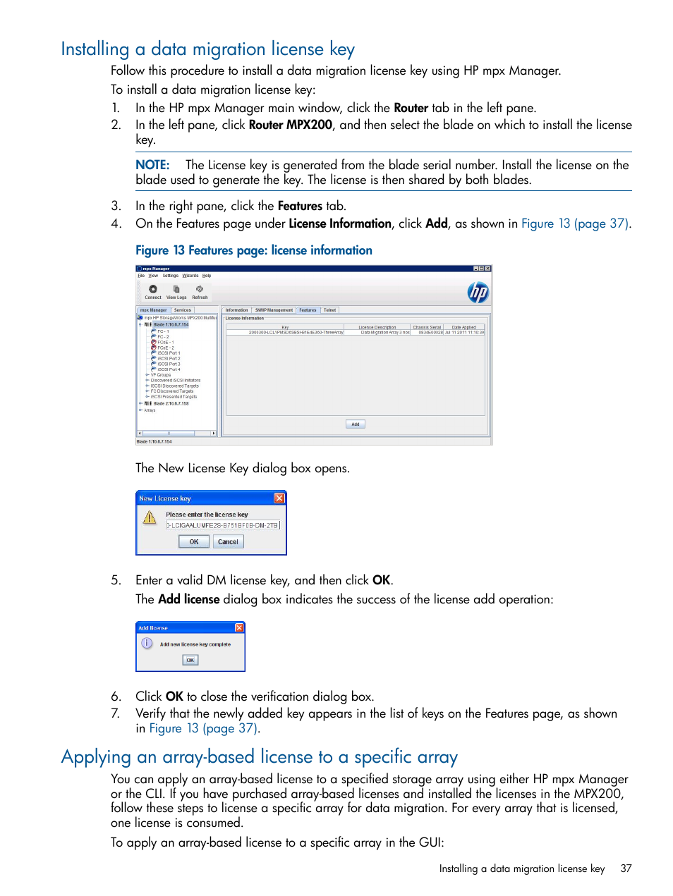 Installing a data migration license key | HP MPX200 Multifunction Router User Manual | Page 37 / 180