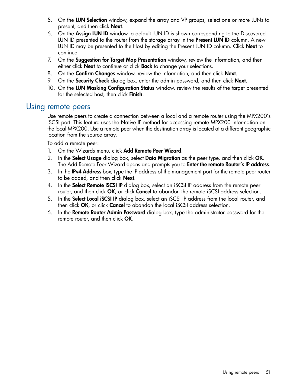 Using remote peers | HP MPX200 Multifunction Router User Manual | Page 51 / 180