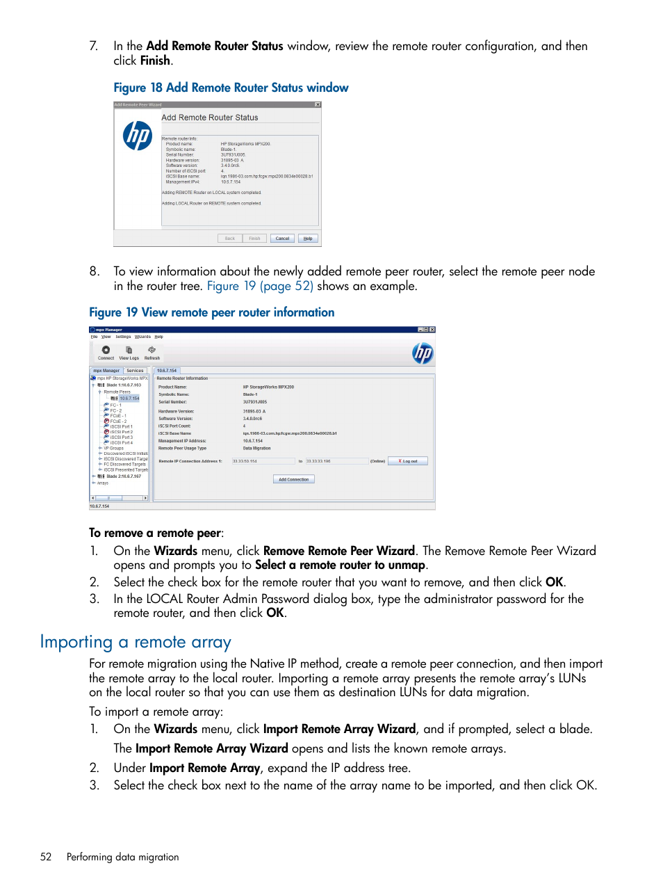 Importing a remote array | HP MPX200 Multifunction Router User Manual | Page 52 / 180
