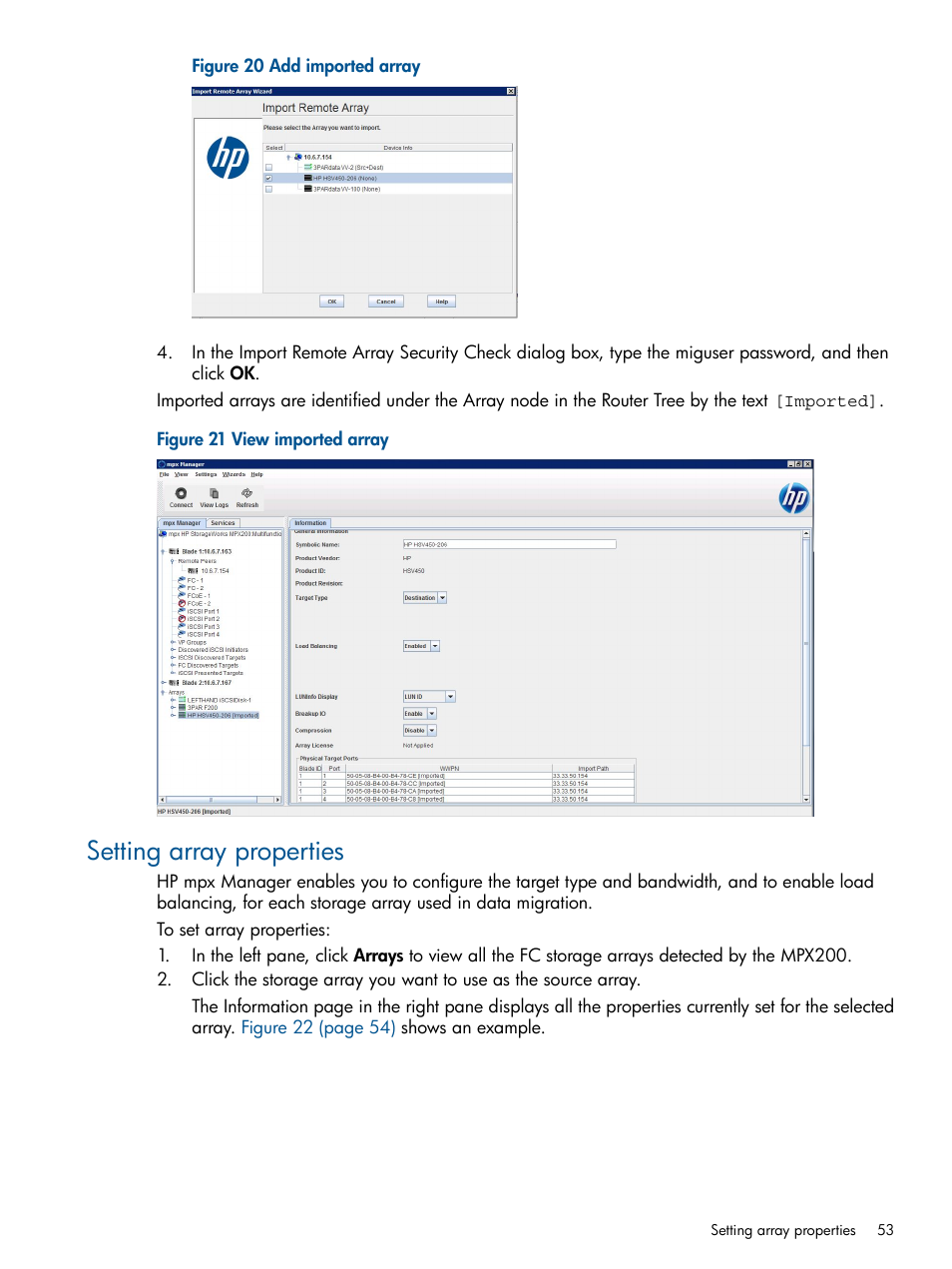 Setting array properties | HP MPX200 Multifunction Router User Manual | Page 53 / 180