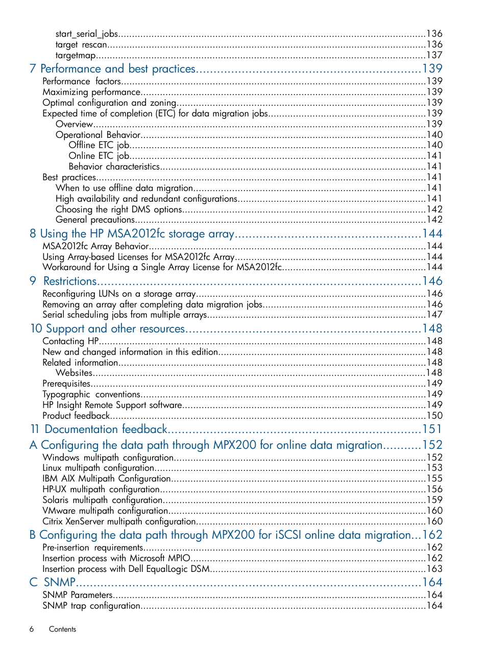 7 performance and best practices, 9 restrictions, 10 support and other resources | C snmp | HP MPX200 Multifunction Router User Manual | Page 6 / 180