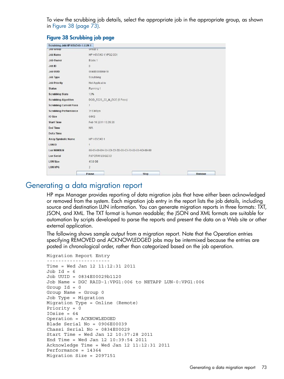 Generating a data migration report | HP MPX200 Multifunction Router User Manual | Page 73 / 180