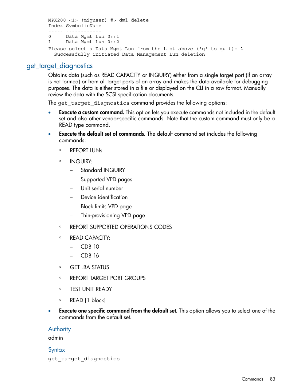 Get_target_diagnostics | HP MPX200 Multifunction Router User Manual | Page 83 / 180