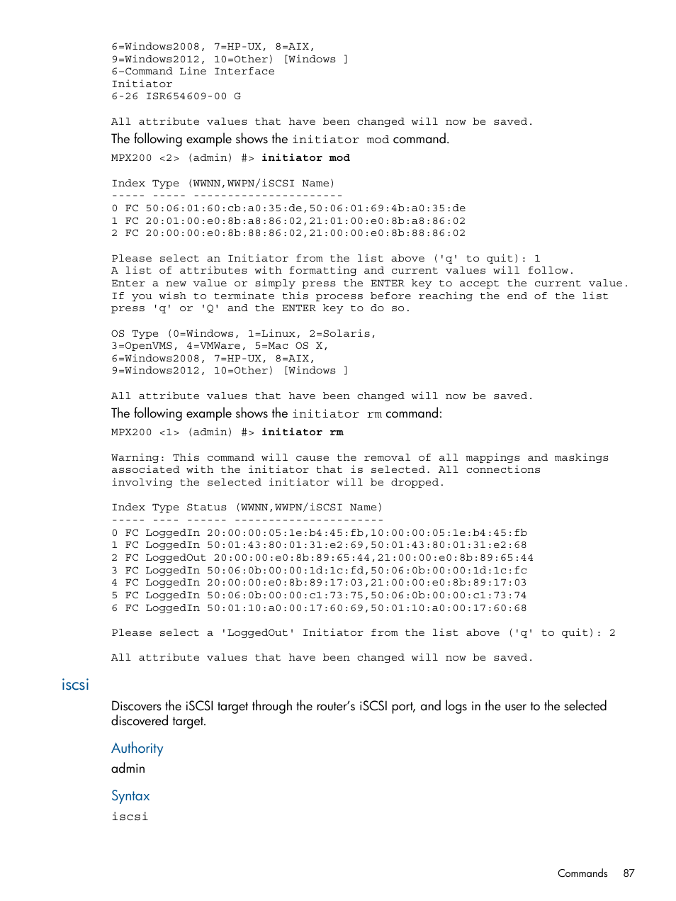 Iscsi | HP MPX200 Multifunction Router User Manual | Page 87 / 180