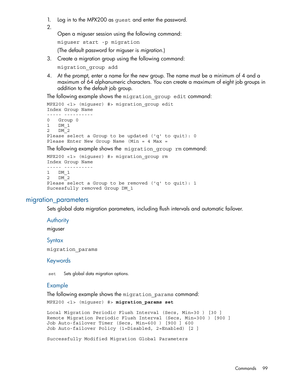 Migration_parameters | HP MPX200 Multifunction Router User Manual | Page 99 / 180