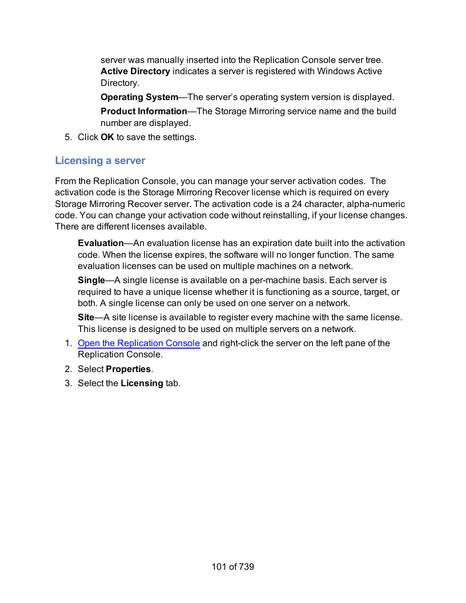 Licensing a server | HP Storage Mirroring Software User Manual | Page 103 / 741