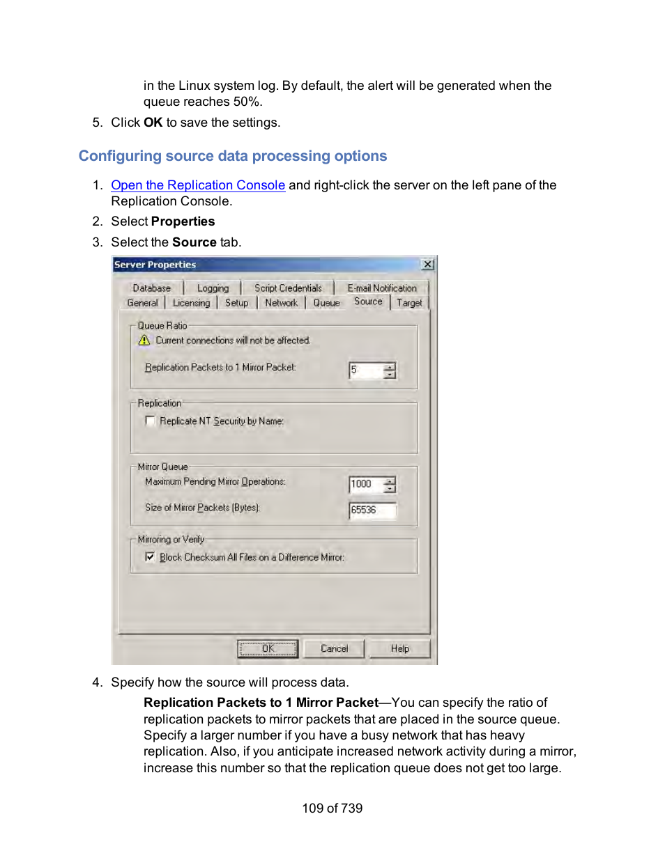 Configuring source data processing options | HP Storage Mirroring Software User Manual | Page 111 / 741