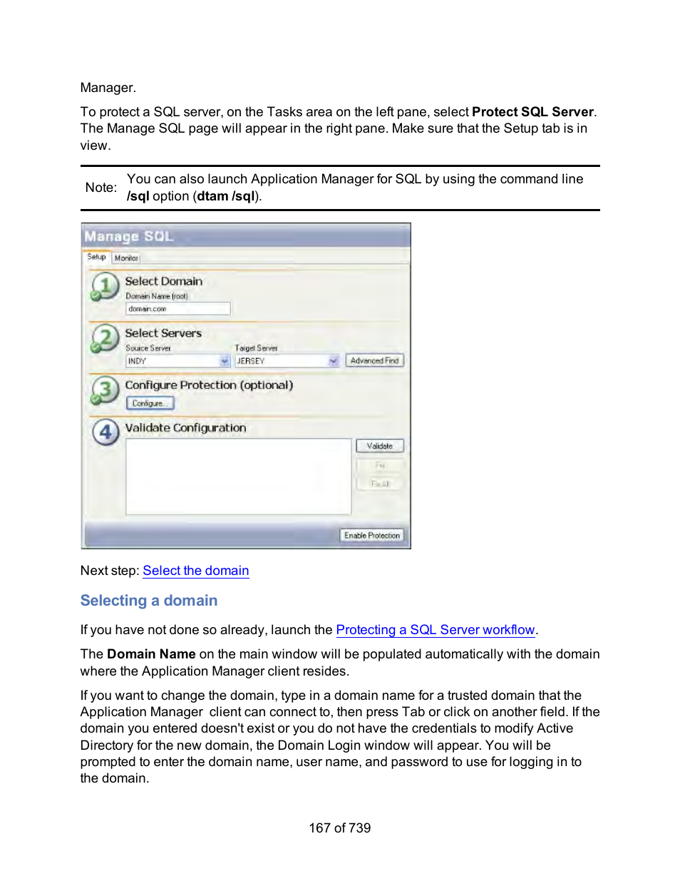 Selecting a domain, Select a domain | HP Storage Mirroring Software User Manual | Page 169 / 741