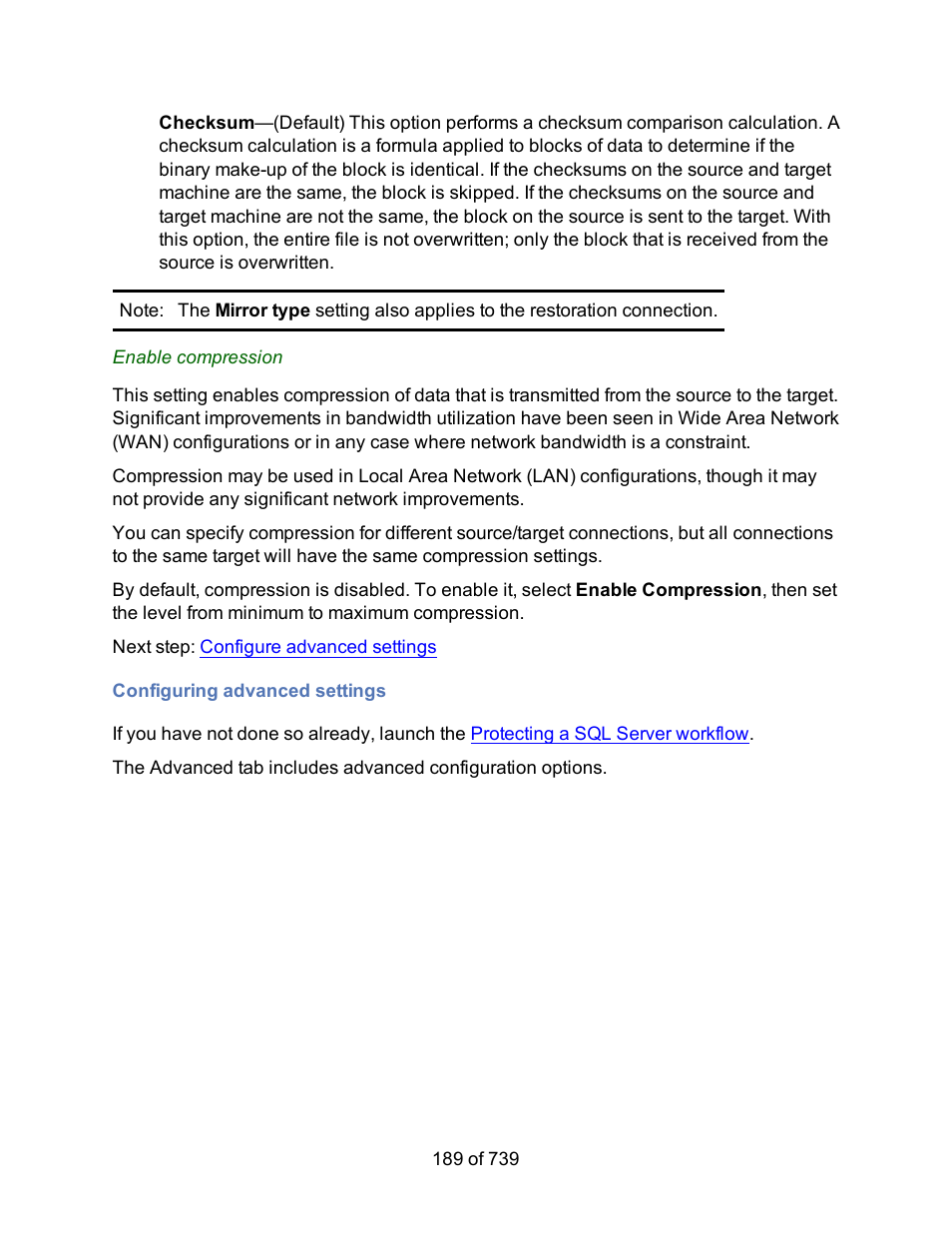 Configuring advanced settings, Advanced settings | HP Storage Mirroring Software User Manual | Page 191 / 741