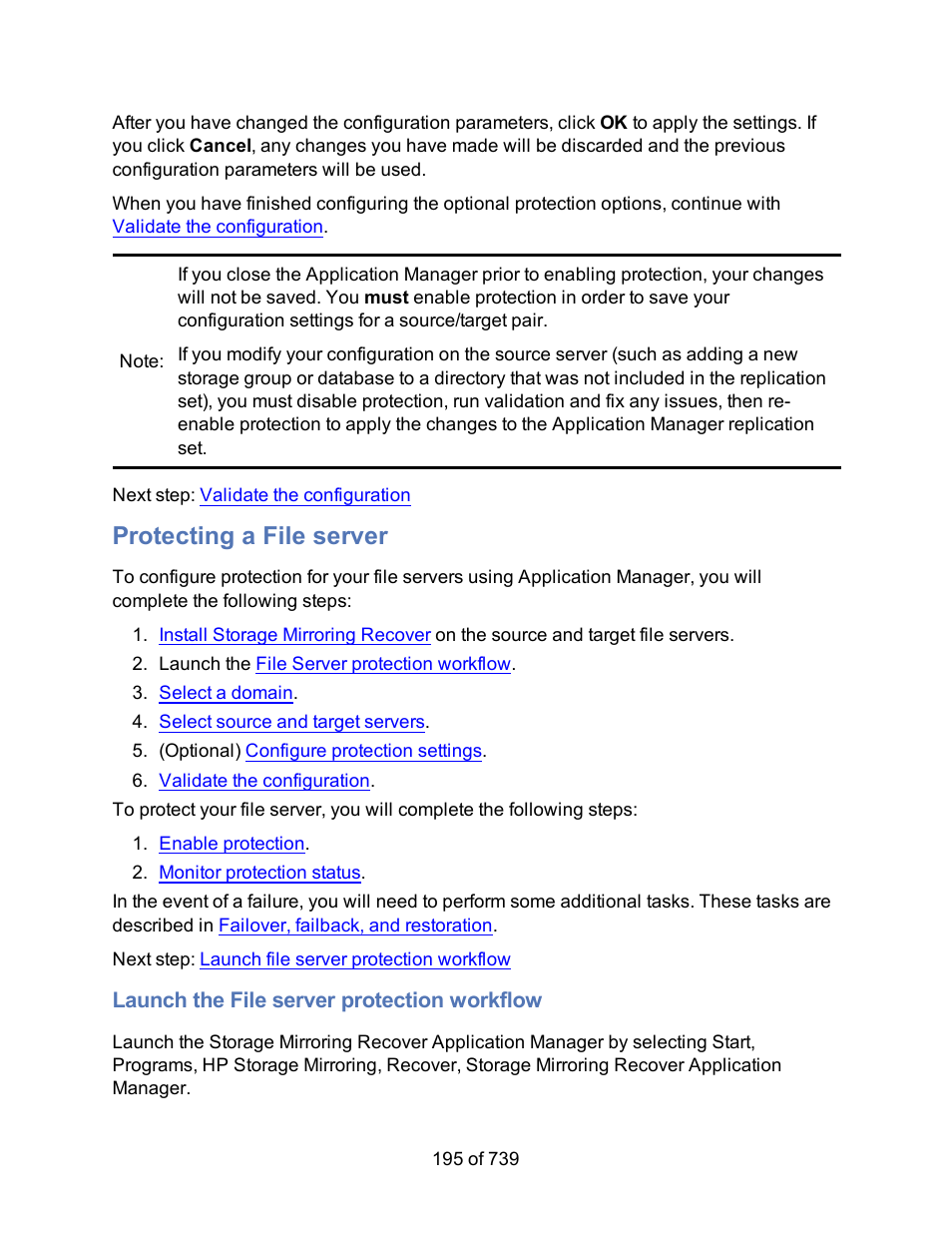 Protecting a file server, Launch the file server protection workflow | HP Storage Mirroring Software User Manual | Page 197 / 741