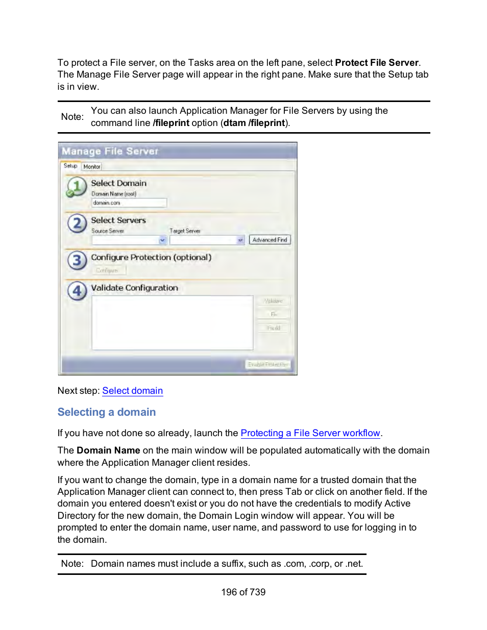 Selecting a domain, Select a domain | HP Storage Mirroring Software User Manual | Page 198 / 741